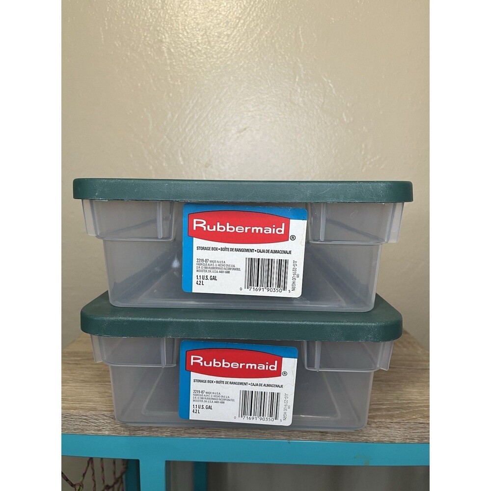 Lot of 2 Vintage Rubbermaid Keepers #0286 Storage Box Green Clear Container